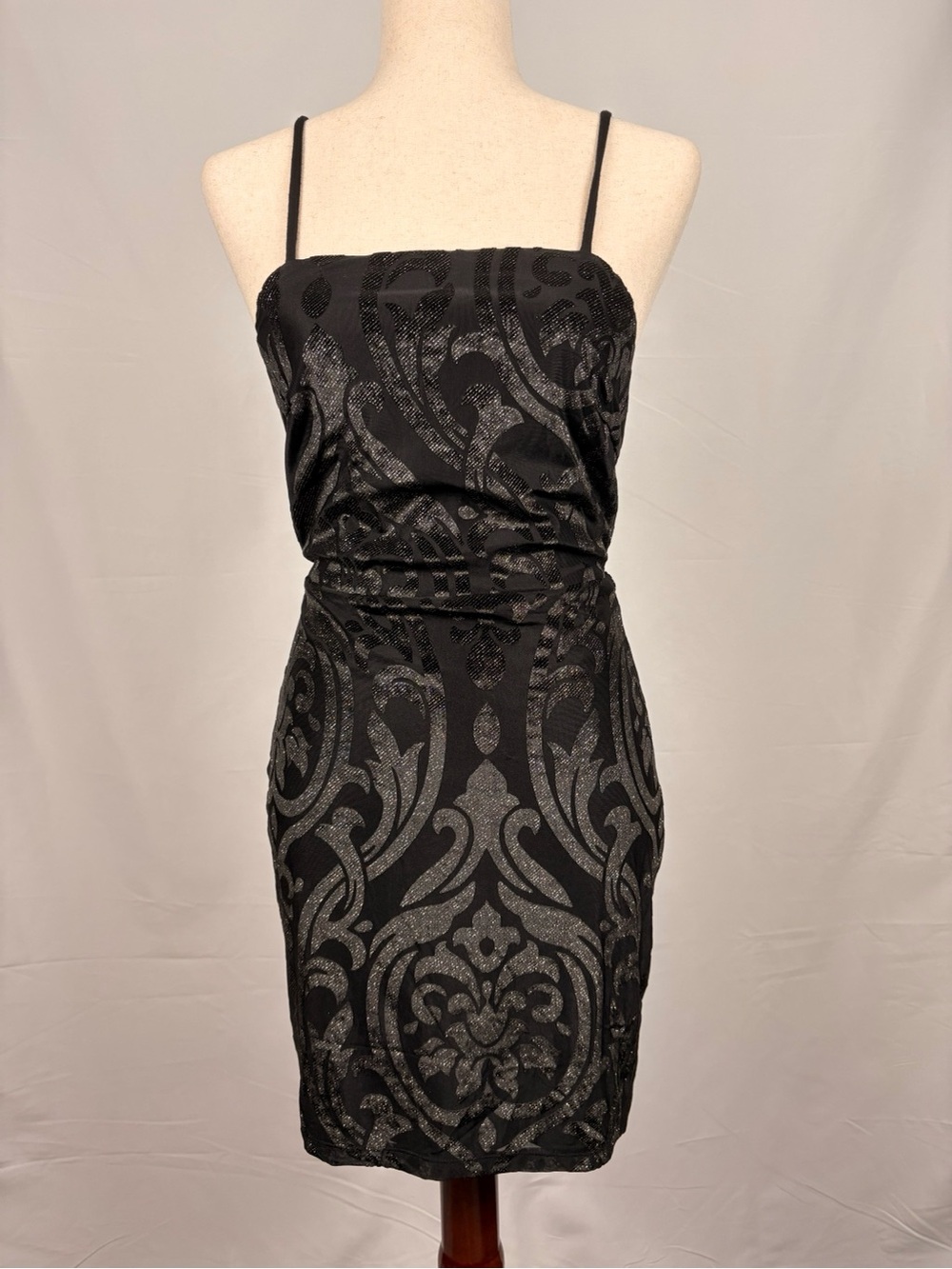 Lulu's Black Metallic Pattern Slip Dress M
